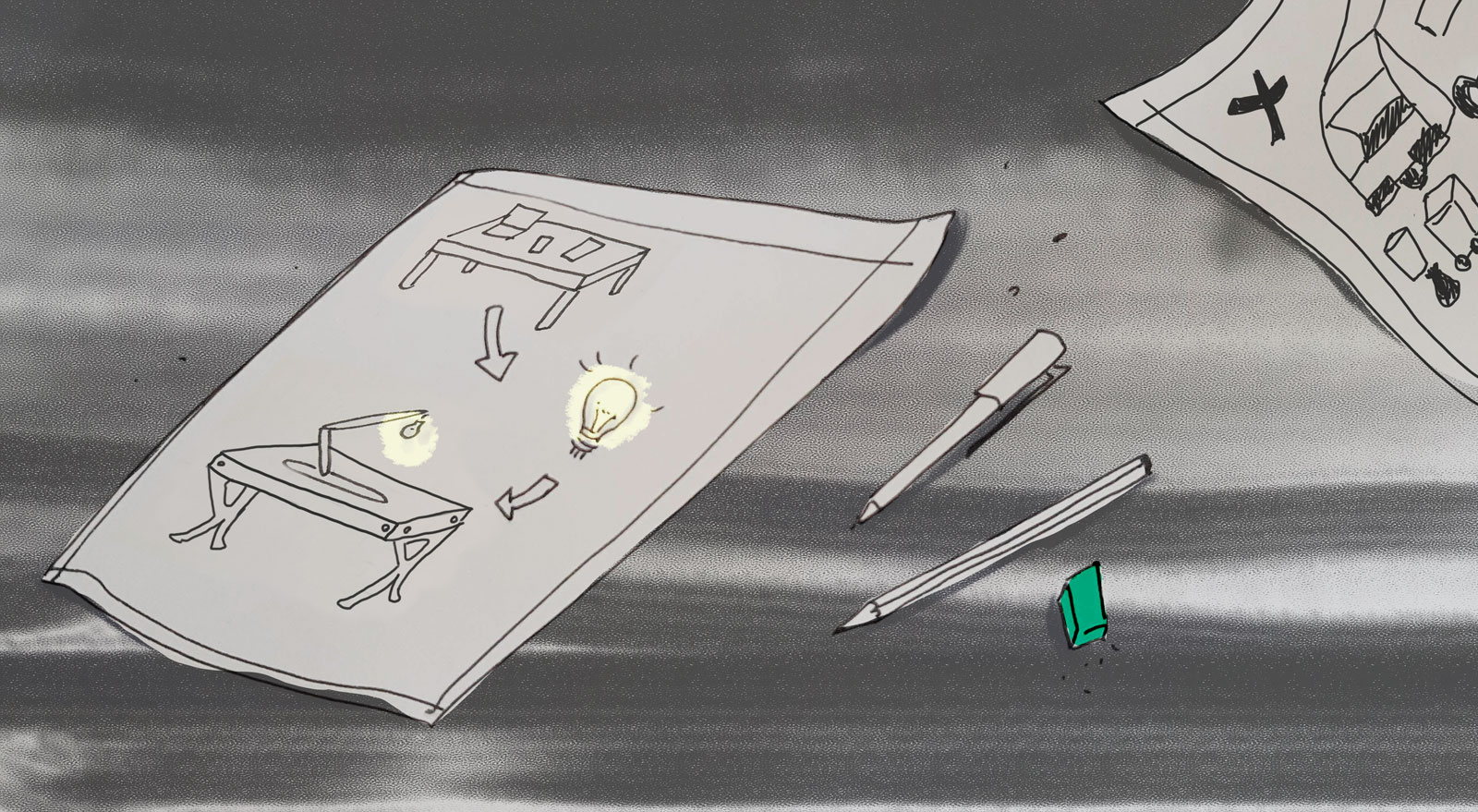 Sketch of a busy desk